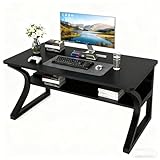 Computer Desk, 47'' Home Office Desks with Storage, Computer Desk with Metal Frame for Home Office Bedroom, Study Writing Desk with Shelf, Work Table for Small Spaces, Wood Desks with Cable Management