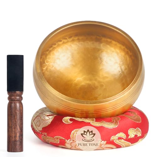 AKLOT HandMade Meditation Singing Bowl: Tibetan Sound Bowl Set with Pure Tone, Sound Bath Bowl with Cushion, Mallet, Spiritual Gift for Chakra Clearing, Healing, Yoga, Prayer, Relaxation (3.5 Inch)