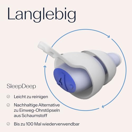 Alpine SleepDeep - Ohrstöpsel zum Schlafen und für Konzentration - 27dB - Neue 3D-Ovalform Ohrenstöpsel und weicher, geräuschdämpfender Kern für maximalen Komfort und Dämpfung - Größe S+M/L