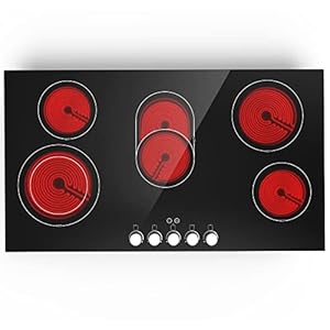 VBGK Electric cooktop 36 inch,240V 8600W 36 inch Induction Cooktop,Built-in and Countertop Electric Stove Top,Knob Control 9 Heating Level Timer & Kid Safety Lock