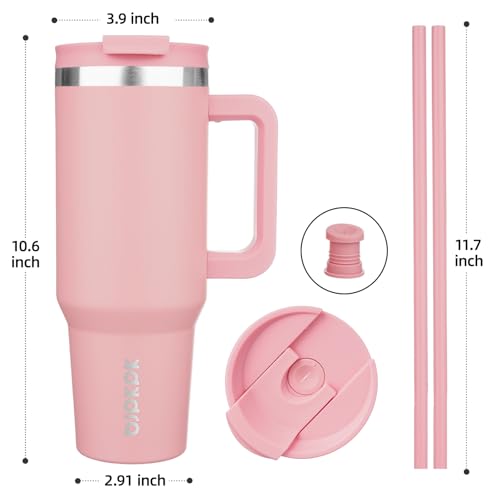 Image of BJPKPK Insulated Tumblers With Handle And Straw 40 oz Stainless Steel Tumbler Cups With Lid,Light Pink