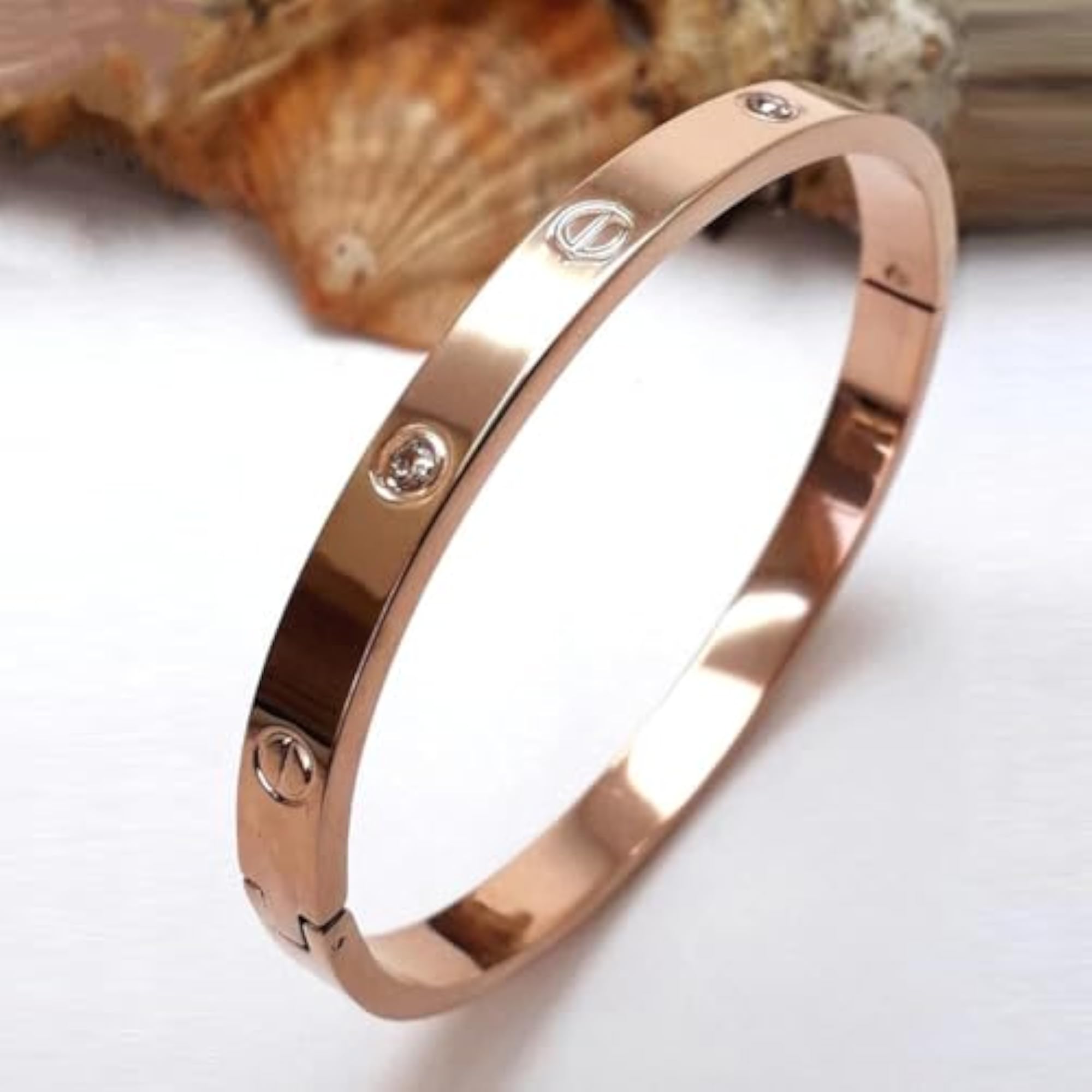Stylish Stainless Steel Bangle Bracelet (Rose Gold)