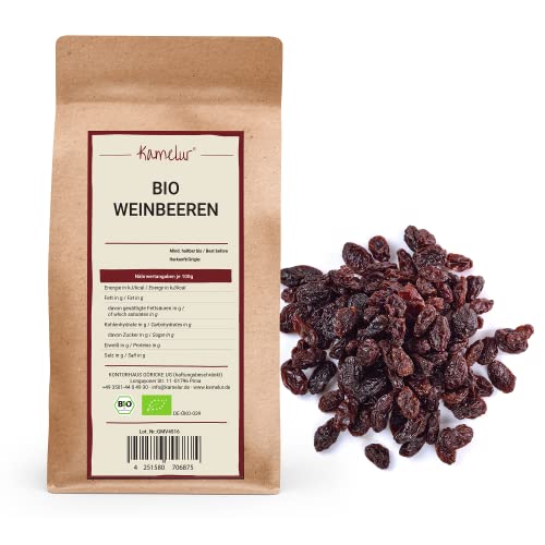 Kamelur Uva BIO Scura Essiccata - Uvetta Sultanina Aromatica, Della Migliore Qualità Biologica, Senza Zuccheri Aggiunti Né Solfiti 1 Kg (Confezione Da 1)