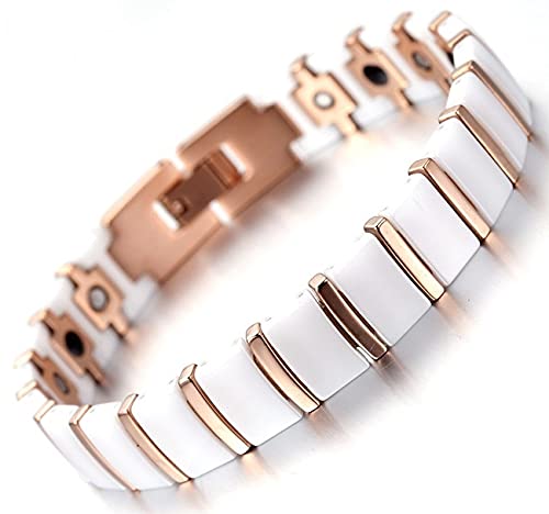 Pulsera de cerámica magnética - Athena blanco y cobre 21,4 cm - pulsera anti dolor - pulsera de artritis - pulsera de magnetoterapia - pulsera magnética - pulsera de energía