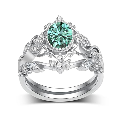 2 Carat(ctw) Oval-Cut White OR Blue Moissanite Engagement Rings Sets for Women,10K 14K 18K Real Gold Leaf Halo Wedding Band Sets,Bridal Ring Sets with Free Engraving