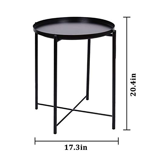 Jyxyt Tray Metal End Table, Foldable Modern Nightstand With Storage, Anti-Rust And Waterproof, Small Round Side Table For Outdoor Or Indoor Use (16.54" X 20.48", Black) #TOP2