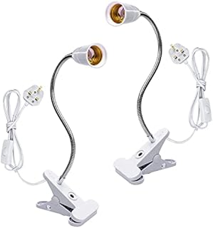 Clip Desk Lamp, 2PCS Clip on Ligh Holder E27 with Plug and Switch, Flexible Clamp Light E27 with 87in Cable, E27 Lamp Holder Clamp Screw Fitting, 360 Degree Clip Plant Light, White