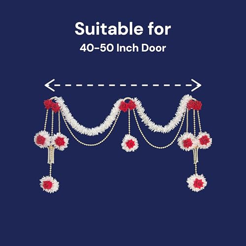 Image of Rajasthan Kraft Beautiful Decorative Red Rose, White Gajra & Beads Toran (40 Inch) Perfect for Home, Festive, Wedding & Event Decoration