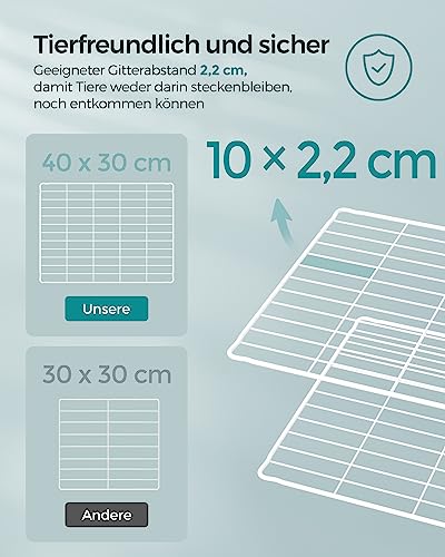 SONGMICS Freilauf, DIY-Kleintiergehege, Kleintierkäfig, Kaninchen, Meerschweinchen, Metallgitter, 123 x 63 x 41 cm, weiß LPI001W01