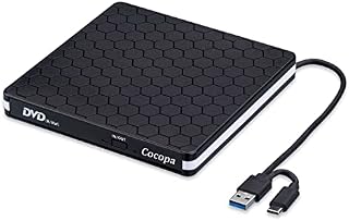 External CD DVD Drive, Cocopa Type-C USB 3.0 Slim Portable CD Reader CD/DVD-RW Burner Low Noise High Speed Data Transfer Super drive for Laptop, Desktop, Mac, IOS, Windows 10/8/7 / XP/Linux Low Noise