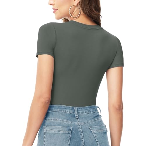 TNNZEET Bodysuits for Women - Black Bodysuit Women Tops Round Neck T Shirts for Women Fashion Body Suit Going Out Tops