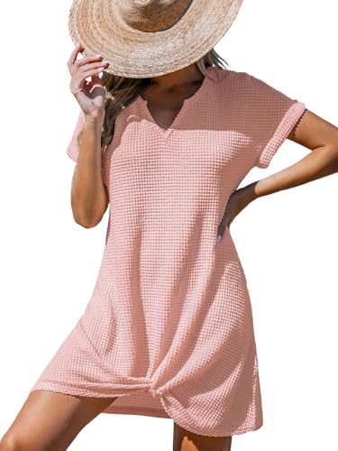 CUPSHE Vestido de playa para mujer, de punto gofre, para cubrir el traje de baño, rosa, XL