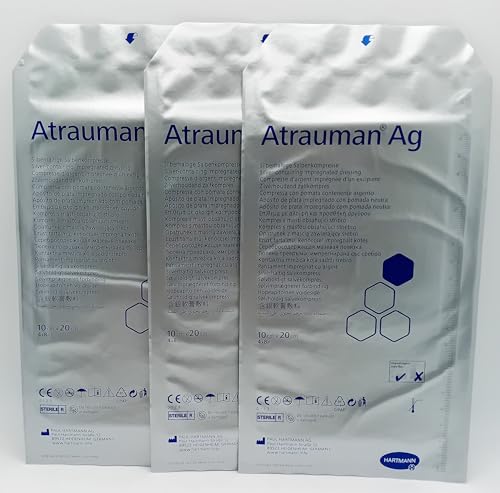 MediSale Atrauman Ag Lot de 3 pansements non adhérents imprégnés d'argent 10 x 20 cm