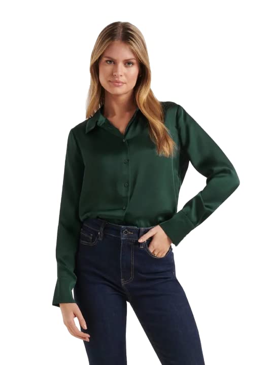 Image of Bowrain Satin Silk Fabric Spread Collar Full Sleeve Top Shirt for Women and Girl
