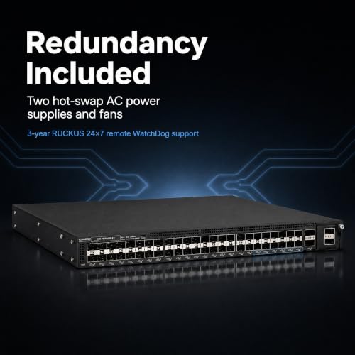 Image of Ruckus ICX7550-48F-E2-R3 Managed Switch, 36x GbE SFP + 12x 10GbE SFP+ Fiber, 2x 40 /100GbE QSFP+ Uplinks + Modular Slot, Dual PSU, 3-Yr Remote Support - Campus Aggregation (ICX7550-48F-E2-R3)