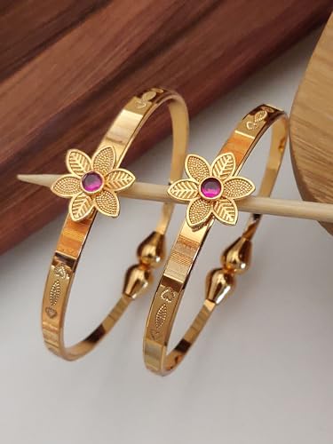 Set Of 2 Traditional 18k Plated Adjustable Bangles