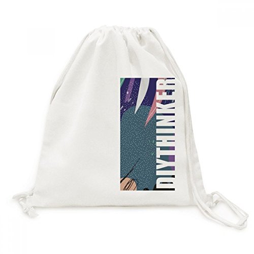 Sac à dos cordon en toile d'artiste au motif de plantes bleu résumé chic