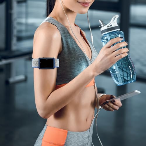 Image of Nylon Band Compatible with Amazfit Helio Fitness Tracker Strap, Adjustable Breathable Arm /Ankle Strap with Quick Release & Secure Hook-and-Loop Closure (Blue Gray)