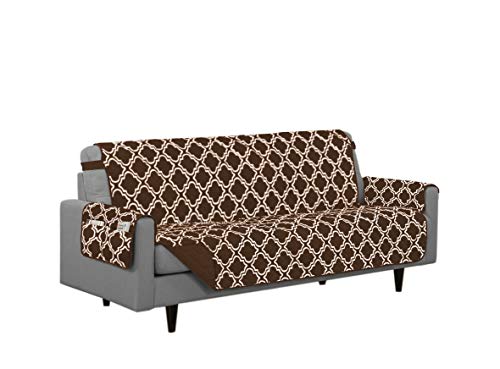 Austin Reversible Solid/Print Microfiber Furniture Protector with Strap & Side Pockets (Sofa, Chocolate)