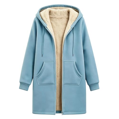 PXQIRMR Winter Coats for Women Hooded Fleece Lined Zip Up Long Coat - image 8