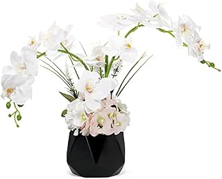 Artificial Plants Indoor White Orchid Artificial Flowers In Pots Artificial Orchids In Pots Ornaments For Living Room Faux Orchid Table Centrepiece White Flowers Room Decor Faux Flower Arrangements
