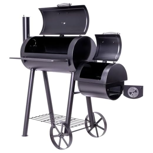 Nexos BBQ Grill Smoker Grillwagen Holzkohlegrill 2 Kammern Barbecue 125x60x120 cm 28 kg Transporträder Temperaturanzeige Stahlblech Lüftungsklappen Ablageflächen