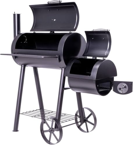 BBQ Grill Smoker Grillwagen Holzkohlegrill 2 Kammern Barbecue 125x60x120 cm 28 kg Transporträder Temperaturanzeige Stahlblech Lüftungsklappen Ablageflächen