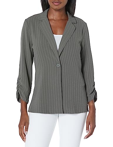 Adrianna Papell Women's Tall Size Printed Ruched 3/4 Sleeve One Button Notch Blazer
