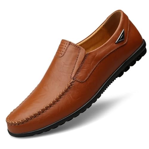 EVURU, Zapatos Italianos para Hombre, Mocasines Informales de Verano para Hombre, Mocasines de Cuero Genuino, Zapatos Transpirables con Agujeros para Conducir
