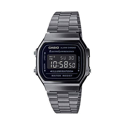 Casio Vintage A168WGG-1BDF Digital Black Dial Unisex Watch Grey Metal Strap (D182)