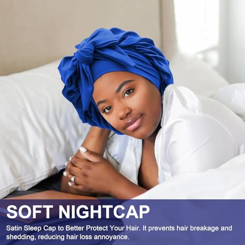 DRESHOW Satin Braid Bonnet for Women Silk Bonnet for Sleeping Sleep Cap with Elastic Tie Band Night Cap for Long Curly Hair Locs - Image 2