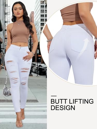 LONGBIDA Skinny Ripped Jeans for Women High Waisted Stretch Butt Lifting Jeans Slim Fit Distressed Denim Pants Jeggings Jeans3
