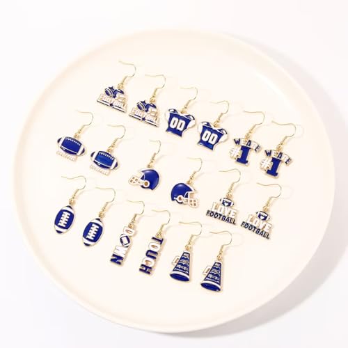 9 Pairs Football Earrings Bulk Football Touch Down Helmet I Love Football Dangle Earrings Football Mom Cheerleader Earrings Jewelry Game Day Accessories for Football Mom Fan Gift2