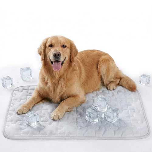 Petmorning Cooling Dog Mat for Crate, Breathable 3D Mesh Pet Bed with Moisture Wicking Core, Anti-Slip Washable Kennel Pad with Puzzle Pattern (Gray, Large)