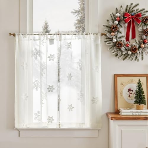 Opiniones de Cortinas de media altura al mejor precio. 48 Jinchan - Cortinas bordadas de copo de nieve para cocina, cortinas de café de Navidad de 36 pulgadas de longitud para comedor, recámara, ventanas pequeñas, paneles de cortina de...