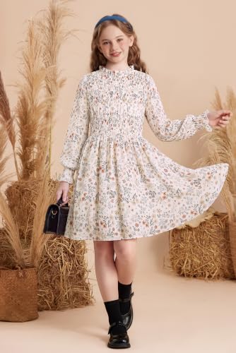 Image of GRACE KARIN Girls Long Sleeve Floral Dress Fall Winter Casual Dresses 6-14Y