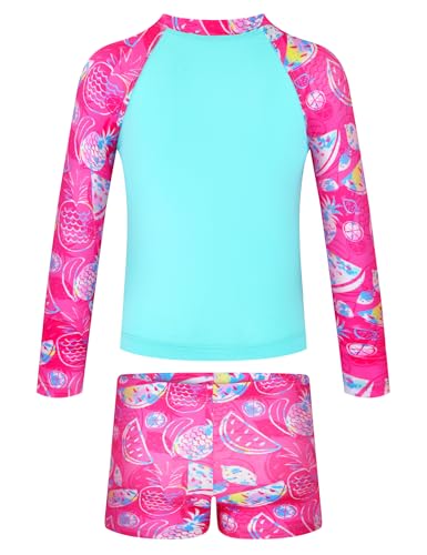 Image of TENVDA Girls Rash Guard Swimsuit Long Sleeve Bathing Suits with Shorts for 3-12 Years Old Kids