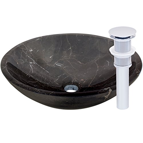 Novatto Coffee Marble Vessel Sink and Chrome Umbrella Drain