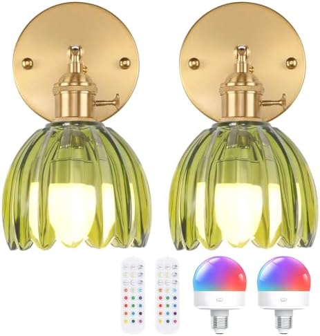 Vintage Battery Operated Wall Sconce with Cute Green Tulip Glass ...