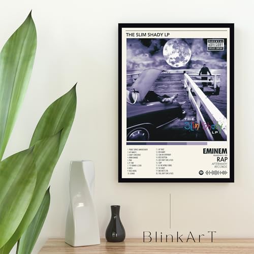 Image of BLINKART Eminem - The Slim Shady Wall Photo Frames | Wall Art for Bedroom, Living Room, Studio or Office | Album Cover Print with Spotify Song Link QR Code | Gift for Fans - 8x12 In