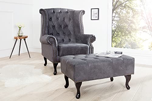 invicta INTERIOR riess-Ambiente Edler Chesterfield Ohrensessel antik grau mit Knopfheftung und Nietenbesatz Sessel Clubsessel Wohnzimmersessel – Bild 6