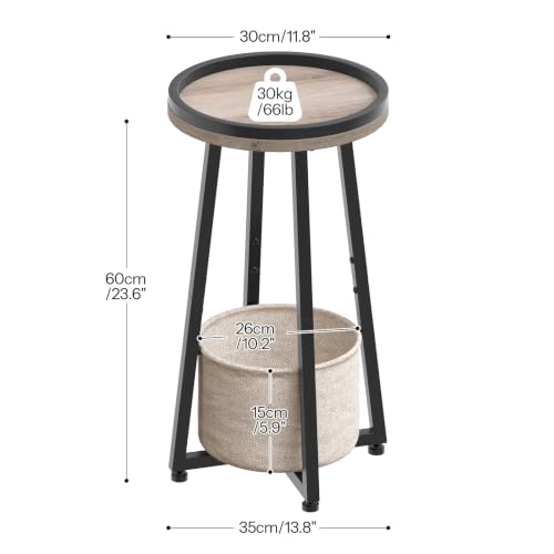 Image of HOOBRO Small Round Side Table, 2-Tier Round Sofa End Table, Compact Nightstand with Cotton Linen Storage Basket, for Small Space, Living Room, Bedroom, Dorm, Greige BG183BZ01