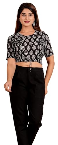 Image of Yash Gallery Women's Cotton Zig-Zag Printed Regular Regular Fit Short Sleeve Blouse
