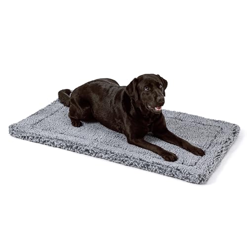PELZIN Stoutwool Chew Proof Dog Bed - Fluffy Chew Resistant Dog Crate Pad - Tough Kennel Pad for Aggressive Chewers - Washable, Ideal for Large Breeds & Fits L 109cm Crate - 104x69x5cm, Charcoal