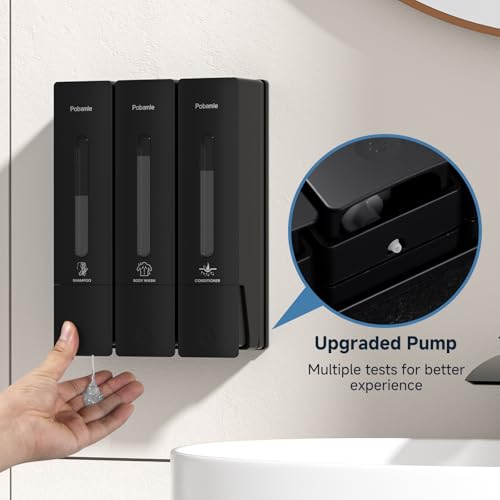 Pobamle B0D9L725W4 1984 Shower Soap Dispenser Bathroom Set Shampoo Conditioner Body Wash Dispenser Wall Mounted Shower Shampoo Dispenser 3 Chamber No Drill thumb #4