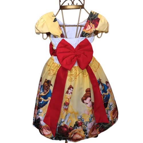 Vestido Infantil Festa Temático Princesa Bela e a Fera Luxo Tamanho:PP Veste 8 a 18 Meses;Cor:Bela e