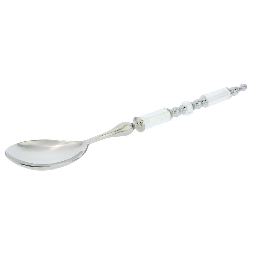 Cucchiaio da insalata in vetro di Murano italiano - bianco argento