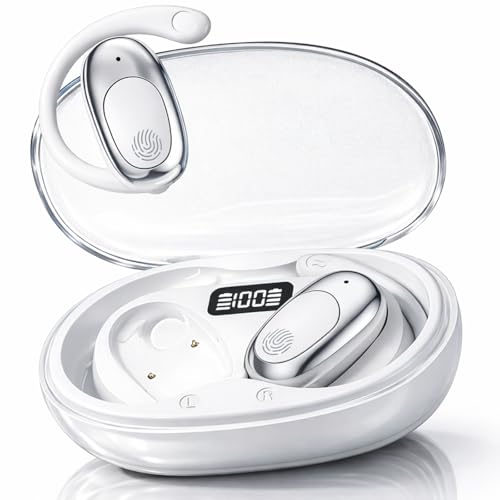 Image of C300 OWS Open Ear Wireless Earbuds with Display, ENC Mic for Calling, 40hr Playtime with Type-C Fast Charging, BT v5.4 Gaming Bluetooth Earphones, Touch Control Sports Headphone (White)