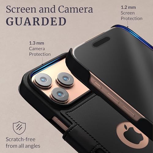 For iPhone 17 Pro Wallet Case, Ultra Slim & Protective, Shockproof, Credit Card Holder, Wireless Charging Compatible, Premium Vegan Leather, Folio Cover (6.3"), With Wristlet, Golden Dusk (Black&Gold) by LUPA Legacy - Used condition - Image 3