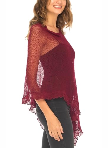 Image of SHU-SHI Women's Sheer Knit Poncho Shrug Lightweight Asymmetrical Ruffle Wrap Dressy Summer Shawl Cover Up Top
